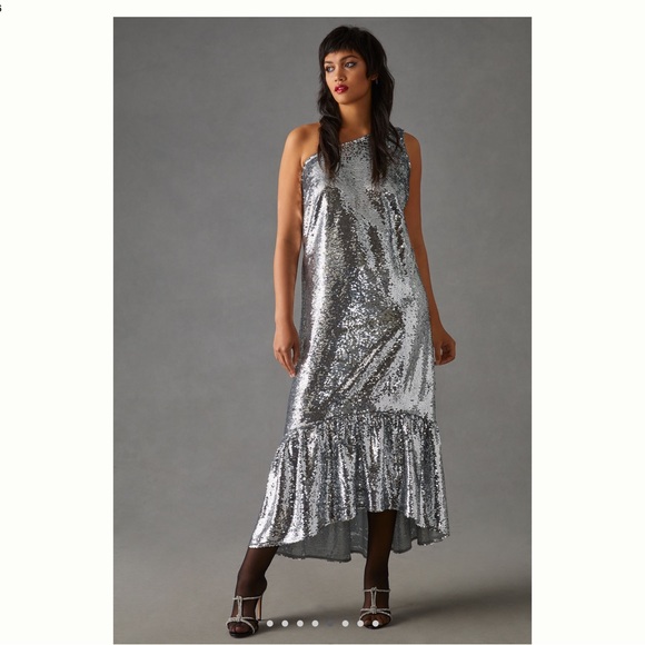 New Maeve One Shoulder Silver Sequin Dress - Picture 8 of 8